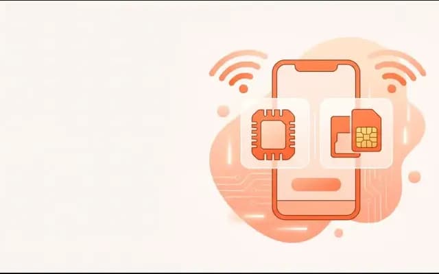 スマートフォンにeSIMのチップと物理SIMカードの2つの回線を表したイラスト