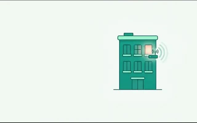 マンションの窓際に置いたルーターから電波が広がるイラスト